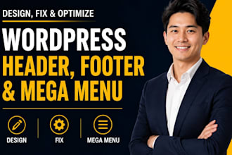 edit, fix wordpress header footer and mega menu for a premium website