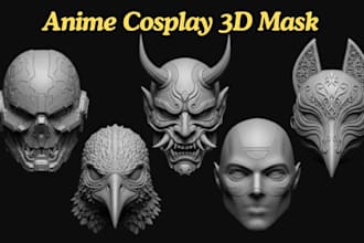 design custom 3d anime mask, oni or kitsune style stl file for 3d printing