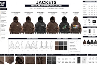 design production ready clothing tech pack technical sketch for jackets