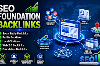 build high quality social entity, profile, web 2 foundation backlinks for SEO