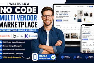 build no code multi vendor marketplace website with sharetribe bubble kreezalid