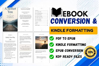 do ebook conversion, pdf to epub, kindle formatting and epub conversion