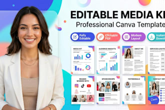 design a professional media kit, press kit, and influencer canva media kit