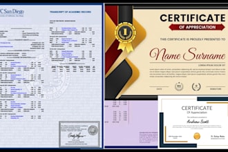 design transcript and certificate for universities, college, high school and ged