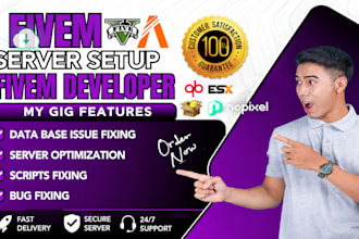 develop gta v fivem custom scripts, server setup, qbcore, qbox and esx