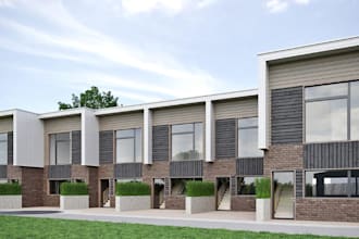 external cgi visual for proposed house plan, terrace apartment render,street cgi