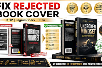 fix, edit, resize,modify, format rejected book cover for KDP, ingram spark, lulu