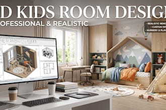 do realistic 3d kids room design and interior visualization