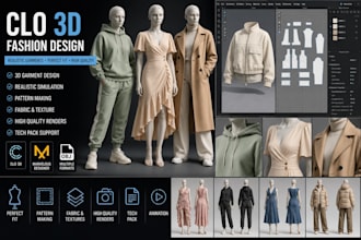 create clo 3d garments, fashion designs, patterns and realistic renders