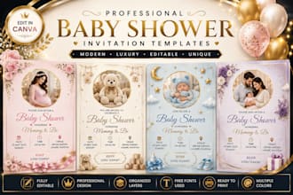design a modern baby shower invitation card in canva