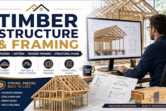 design timber structure, trusses and wooden framing plan for you