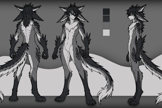 create a professional character reference sheet for vtuber, oc or furry