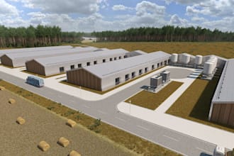 design a modern 3d poultry farm, chicken house, broiler or layer facility