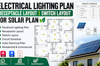 design electrical lighting plan, receptacle layout, switch layout for solar plan