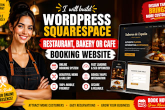 build wordpress, squarespace spanish restaurant bakery or cafe booking website