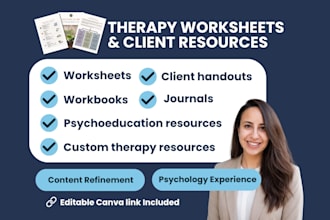 design therapy worksheets, workbooks, client resources