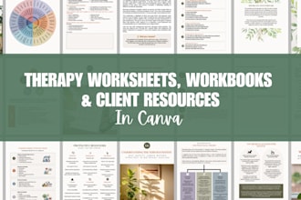 design therapy worksheets, workbooks, client resources in canva