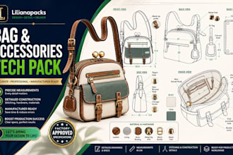 design a bag and accessories tech pack for backpacks and totes