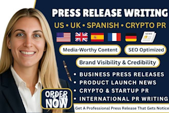 write engaging US UK press release, spanish release, crypto egypt press release