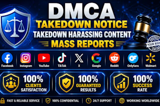takedown harassing remove copyright mass report facebook tiktok instagram dmca