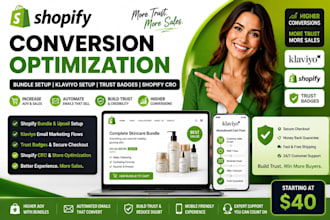 setup shopify bundles, klaviyo, trust badges, shopify store conversion setup