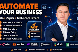 setup n8n, zapier, make com automation, fix broken workflows