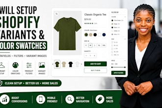 set up shopify variants color swatches metafields and product filters