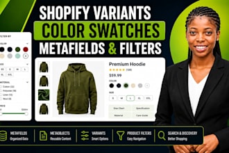 set up shopify variants, color swatches, metafields and filters