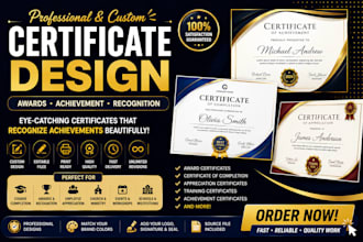 design award certificates, completion certificates and printable certificates