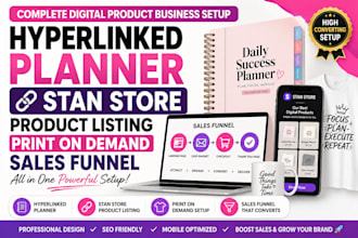 hyperlinked planner stan store products listing print on demand sales funnel