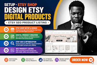 setup etsy shop design etsy digital products etsy SEO product listing