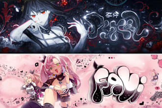 design youtube banner, fortnite, vtuber, anime, gaming, valorant twitch banner
