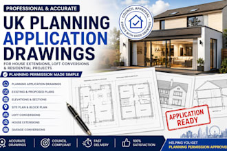 draw UK planning application drawings for house extension and loft conversion