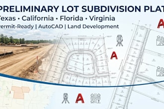 design tx, ca, fl VA preliminary lot subdivision plat plans