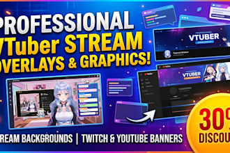 design vtuber stream overlays, stream backgrounds, twitch and youtube banners