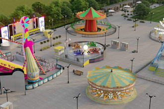 redesign entertainment plaza,3d amusement park,exterior play village,walkthrough