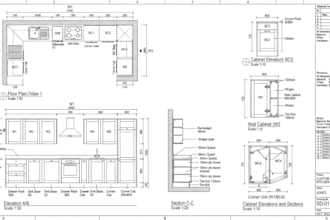 create a detailed millwork shop drawings, kitchen cabinet, wardrobe, pantry