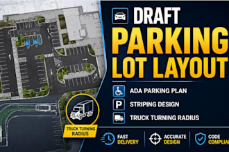 draft parking lot layout, ada parking plan, striping design truck turning radius