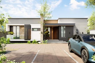 give 3d photoreal render for exterior dwg drawing,upgrade curb appeal from photo