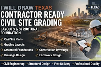 draw texas contractor ready civil site grading and structural foundation layouts