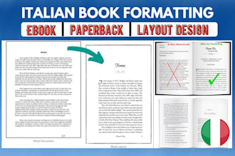 do italian KDP book formatting, ebook paperback formatting, book layout design