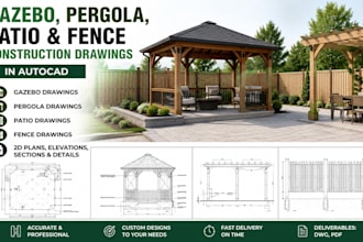 design gazebo, pergola, patio and fence construction drawings in autocad