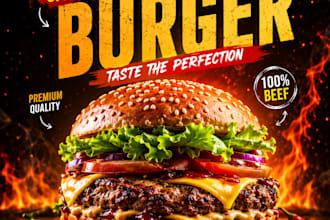 design professional modern food flyer, restaurant poster and facebook ad