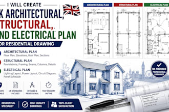 create UK architectural, structural, and electrical plan for residential drawing