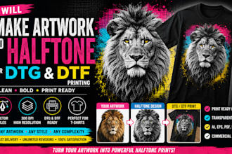 make artwork to halftone for dtg, dtf printing