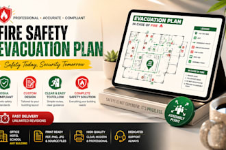 create fire escape plan, emergency map and safety signage