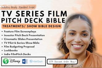 create TV series pitch deck, show bible, TV pitch deck, screenplay, web series