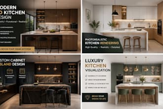 design a modern 3d kitchen interior with realistic rendering