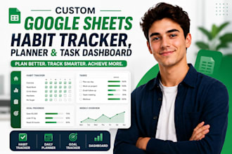 create custom excel, google sheets habit tracker, planner and dashboard