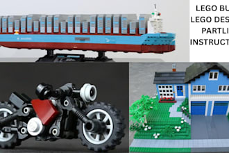 create 3d lego moc car, bike, house, ship, toy car, xml partlist and instruction